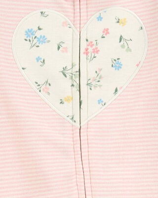 Product image 2 of Baby Heart Striped 2-Way Zip Cotton Sleep & Play Pajamas - Pink