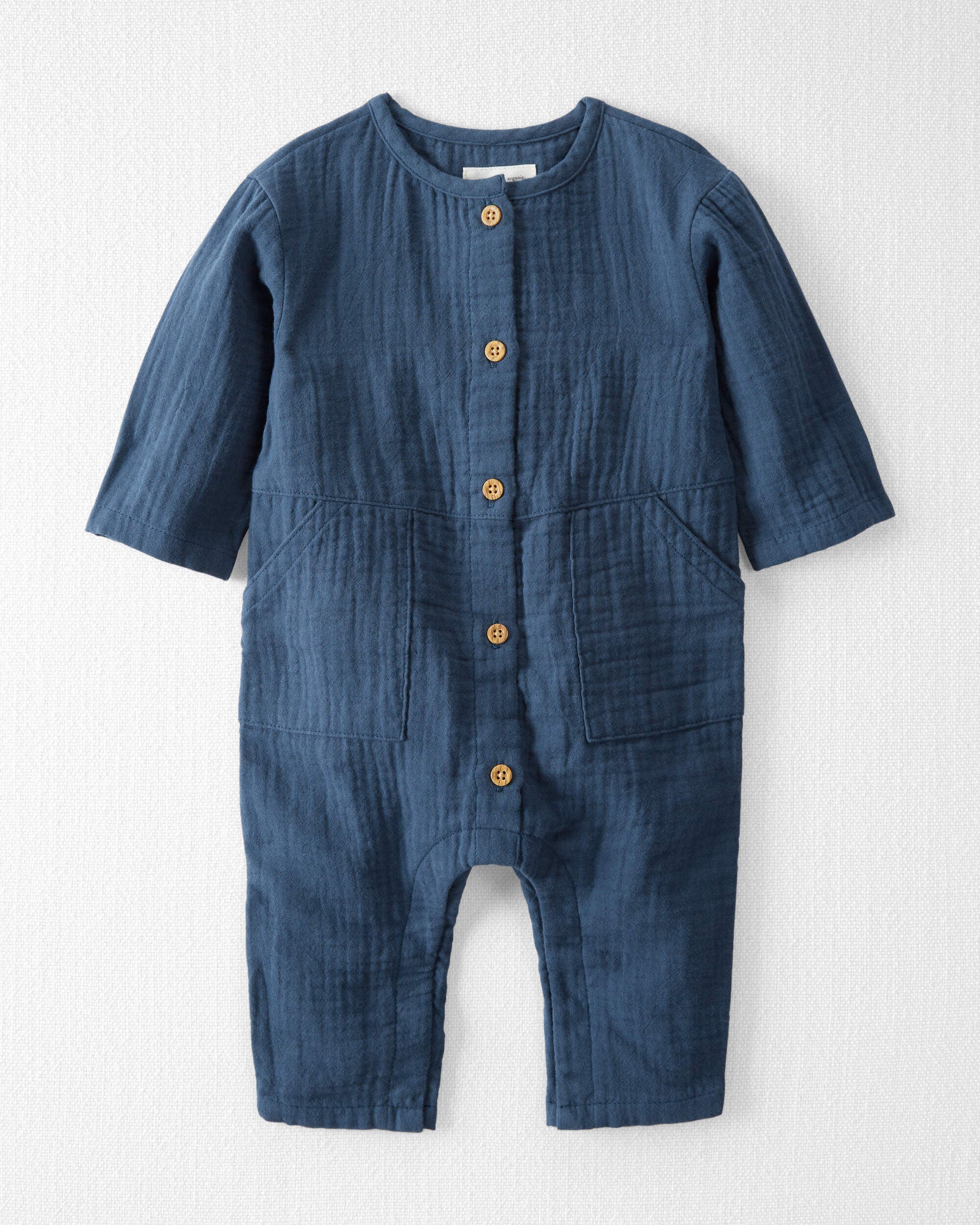 Little Planet by Carter's Organic Baby Gauze Buttoned Romper - Blue Newborn