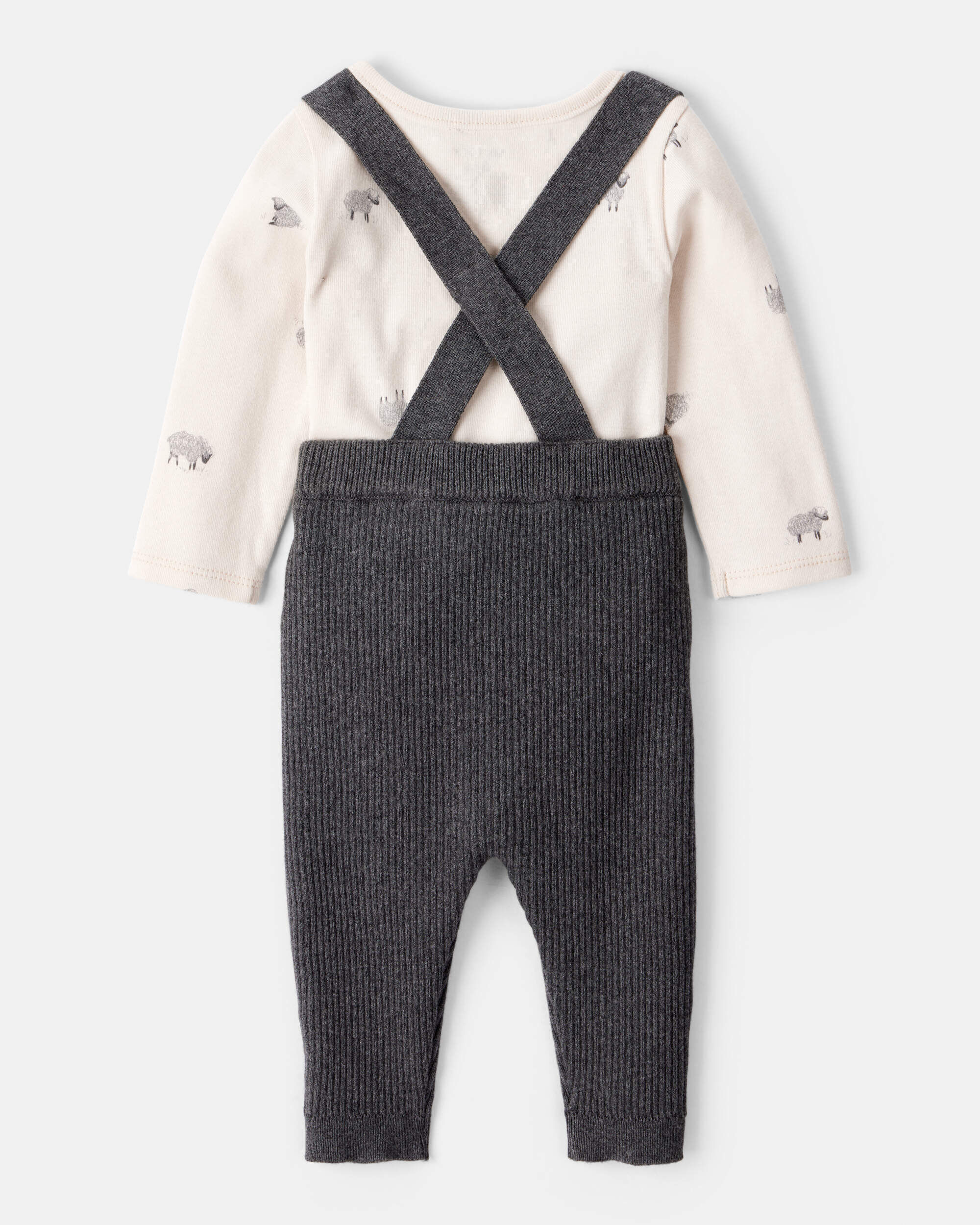 Baby Boy Sheep Print Cotton Long-Sleeve Overall Set - White