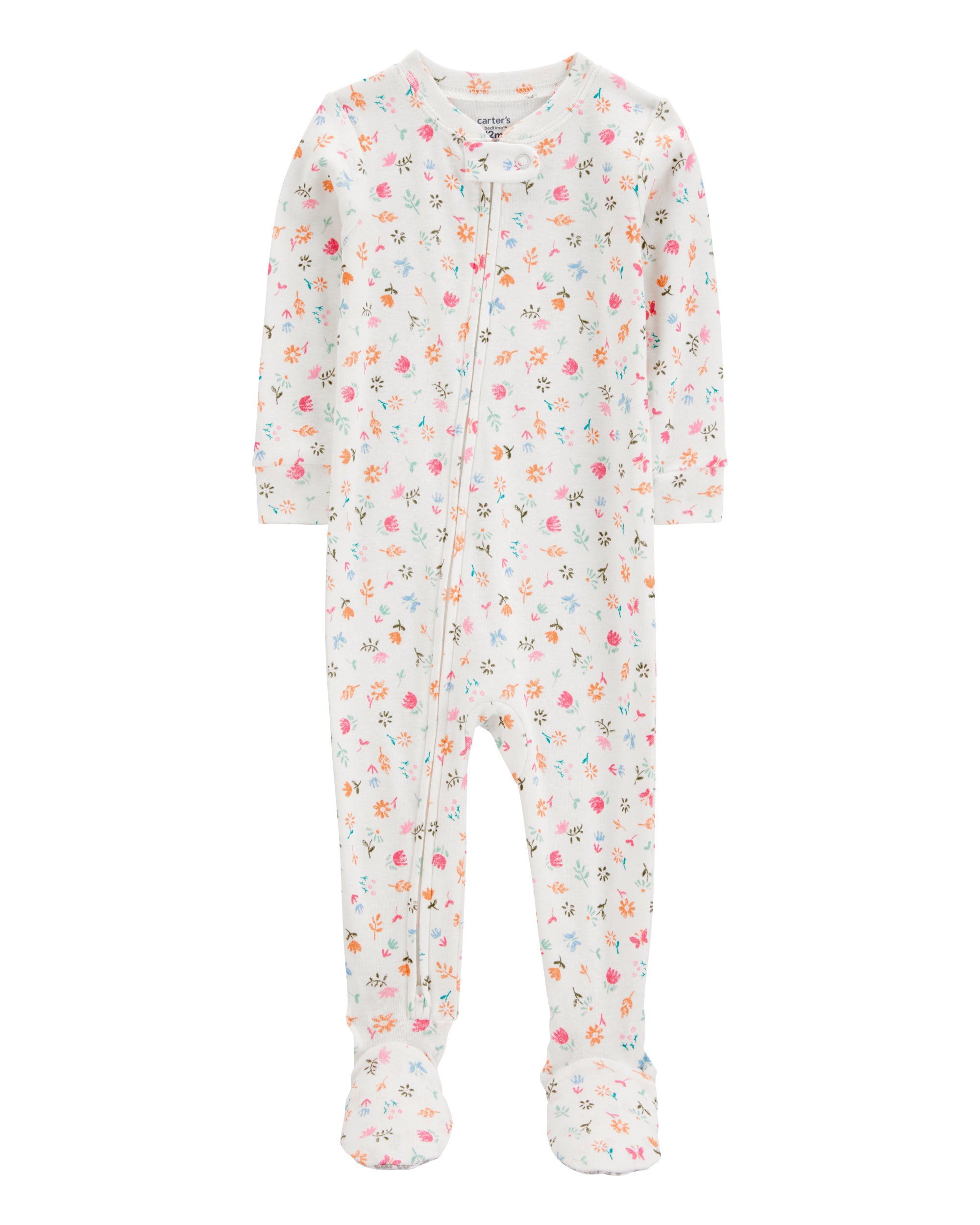 Baby Girl Floral Print Snug Fit Cotton Footie 1-Piece Pajamas - Ivory