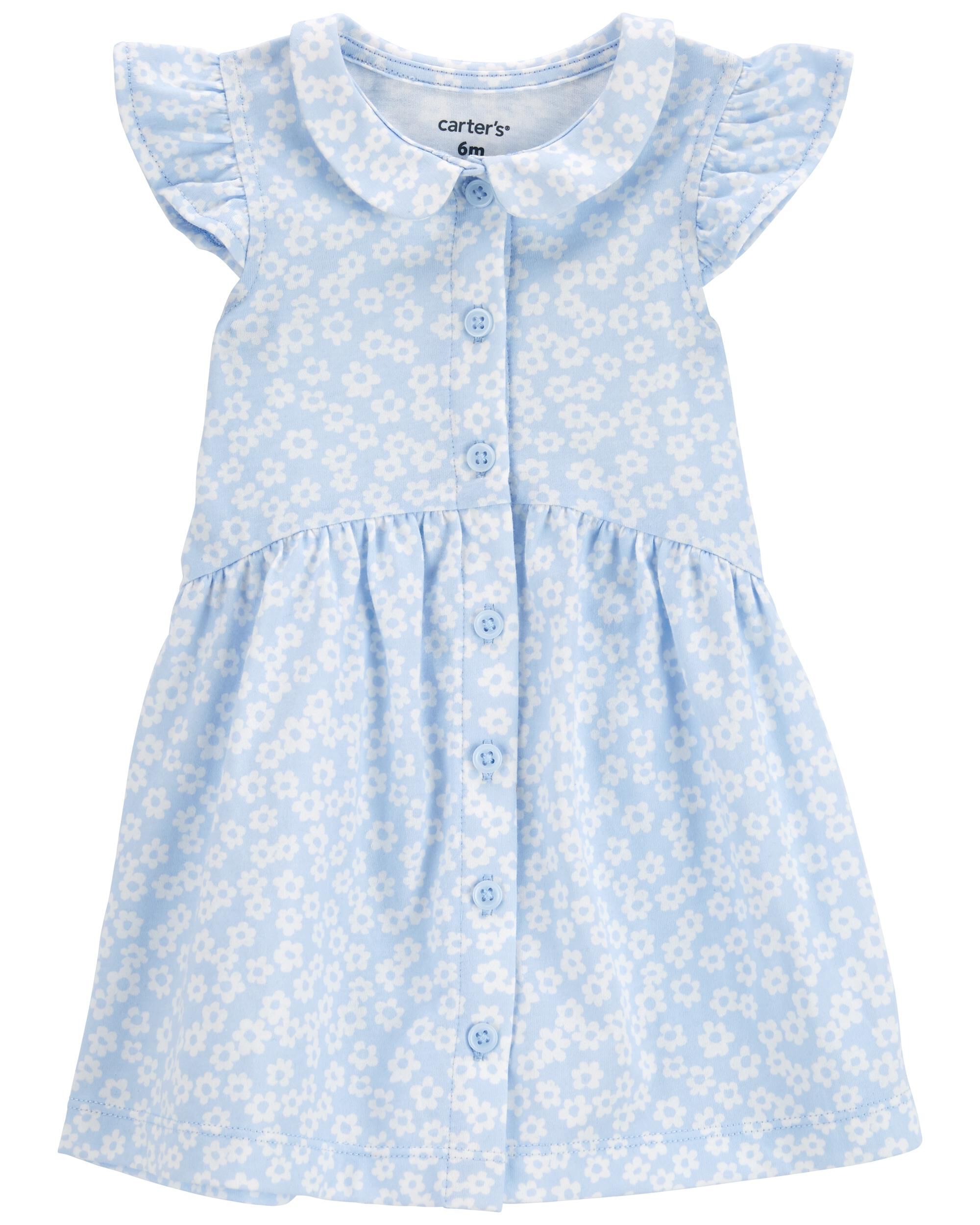 Blue floral button front dress store