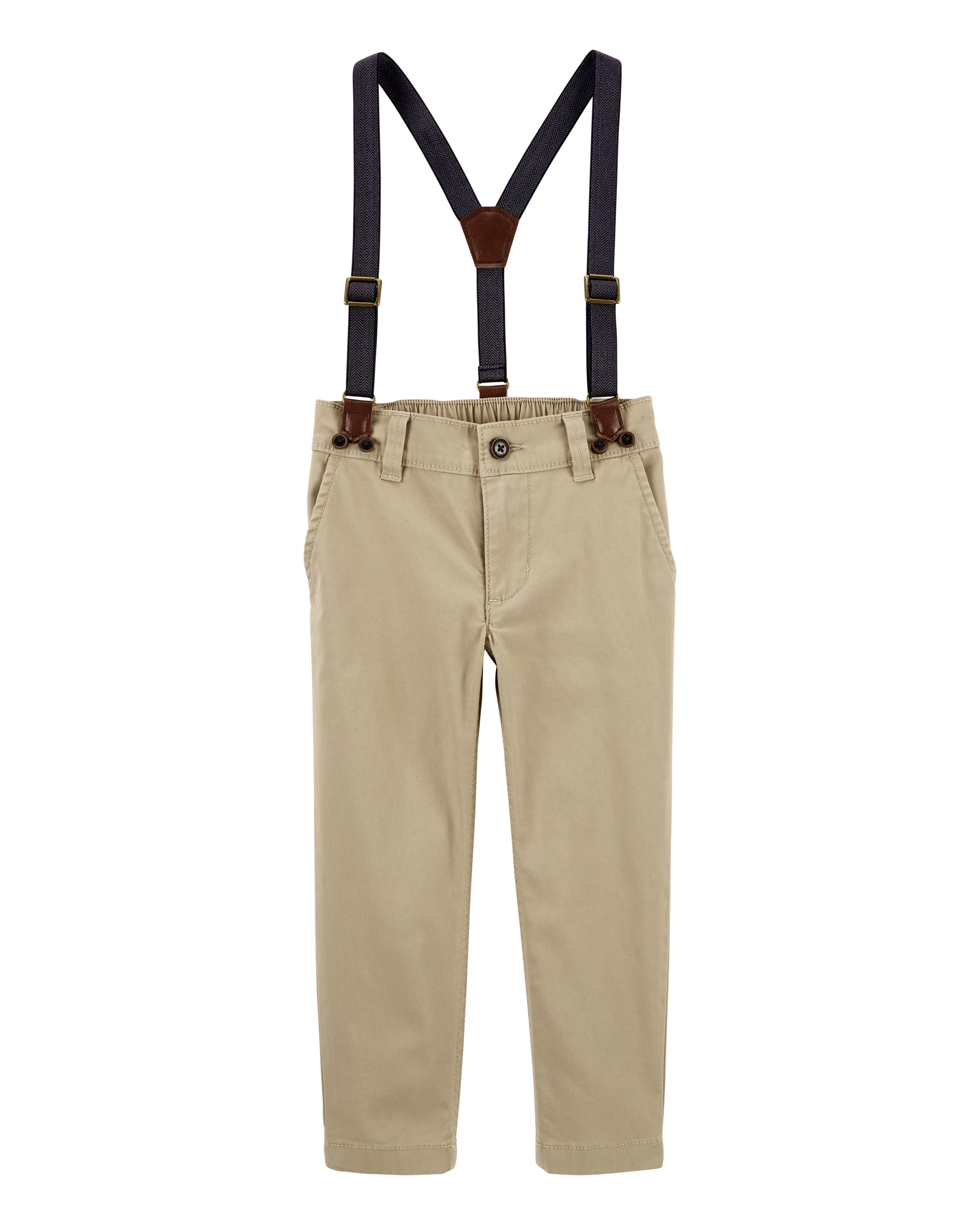 Toddler Boy Suspenders Pants - Khaki