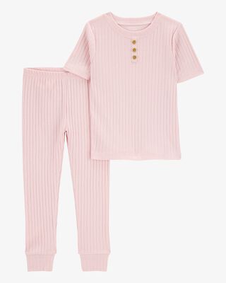 Product image 1 of Toddler Solid Ribbed Cotton Blend 2-Piece Pajamas - Pink