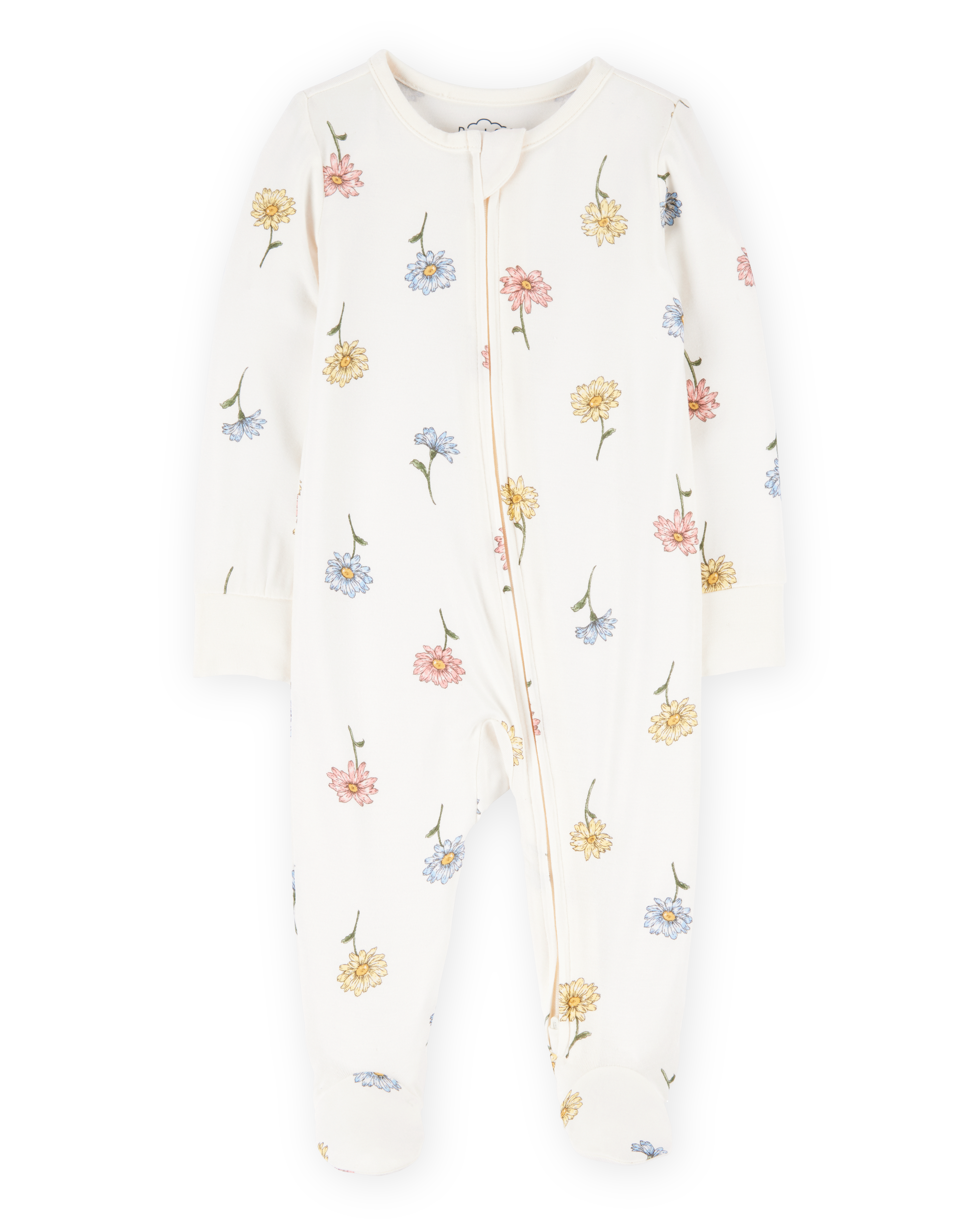 Baby Girl Floral Print 2-Way Zip PurelySoft Sleep & Play Pajamas - Ivory
