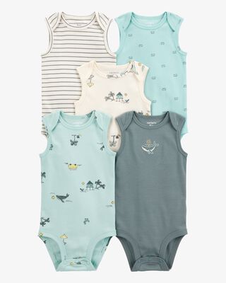 Product image 1 of Baby 5-Pack Ocean Print Sleeveless Bodysuits