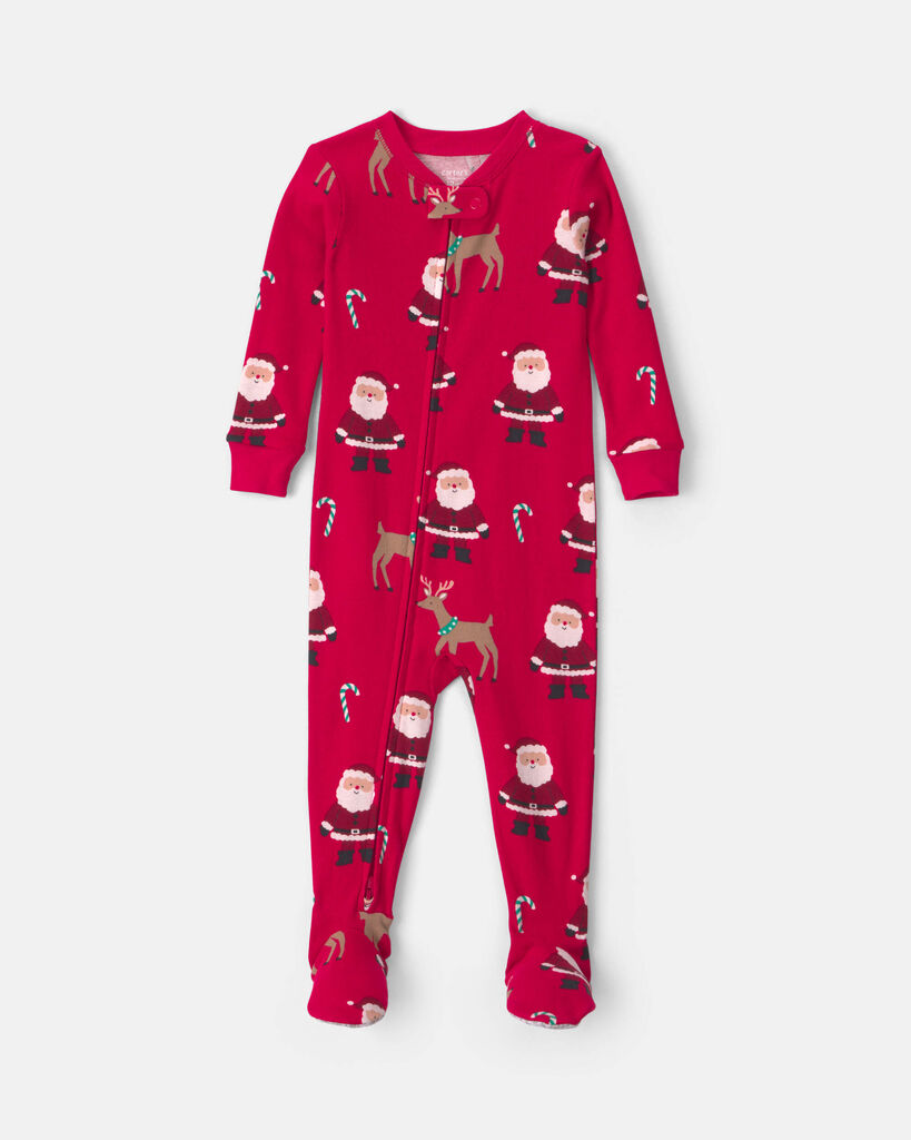 Carter's baby 1-piece beige santa christmas 2-way zip 100% cotton snug fit footed pajama 12M Beige Santa