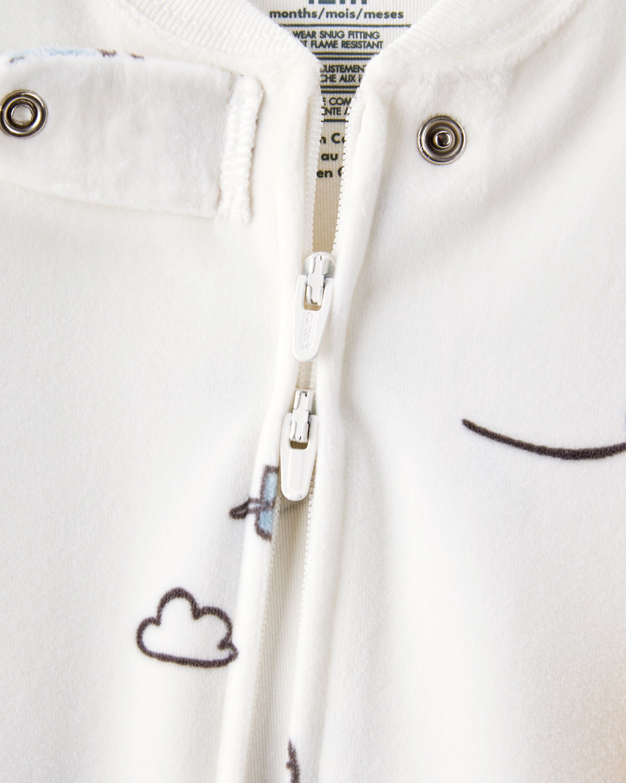 Baby Boy Helicopter Print Snug Fit Long-Sleeve 2-Way Zip 1-Piece Pajamas - White