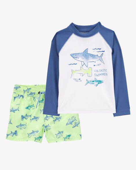  Product image 1 of Toddler 2-Piece Shark Long Sleeve Rashguard & Swim Trunks Set
