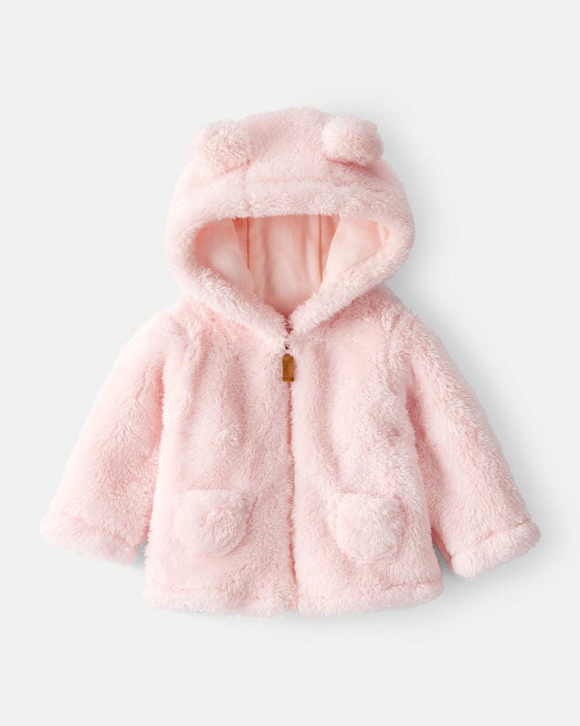 Product image 1 of Baby Girl Sherpa Long-Sleeve Hooded Zip-Up Jacket - Pink