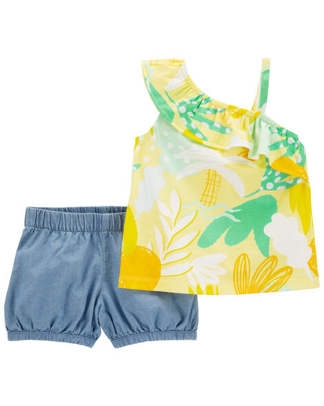 Product image 1 of Toddler 2-Piece Floral Tank & Chambray Short Set