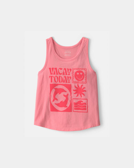 girls 'vacay today' beach graphic tank - pink