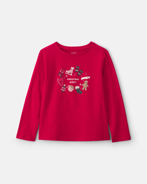 girls 'christmas girly!' long-sleeve graphic tee - red