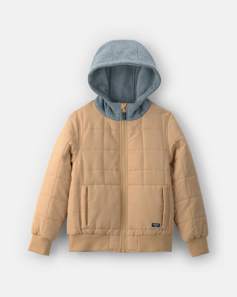 Boys Hooded Midweight Quilted Jacket - Brown
