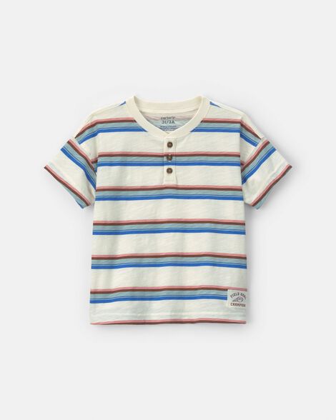 toddler boy striped henley t-shirt - cream/blue