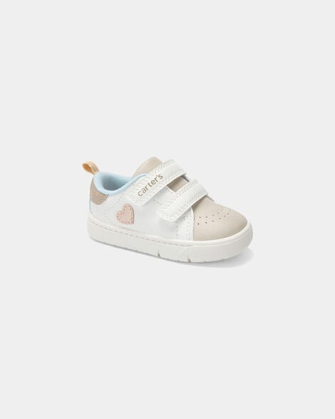 baby girl every step® first walker heart casual shoes - white/tan