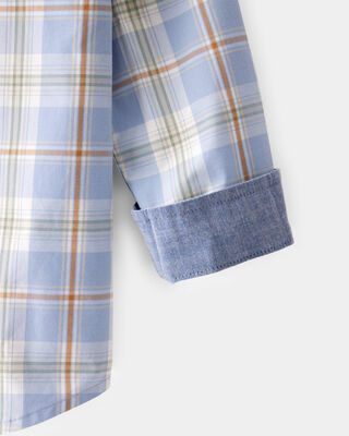 Product image 2 of Toddler Poplin Plaid Button-Front Shirt  -Blue/Orange/White