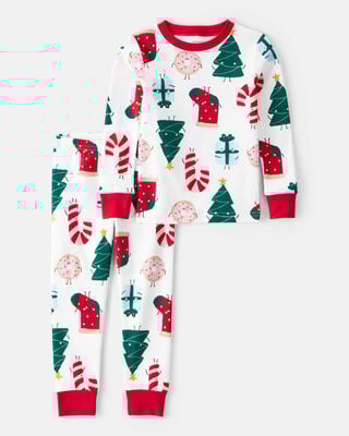 Toddler Bluey™ Print 100% Cotton Long-Sleeve Snug Fit 2-Piece Pajamas - White