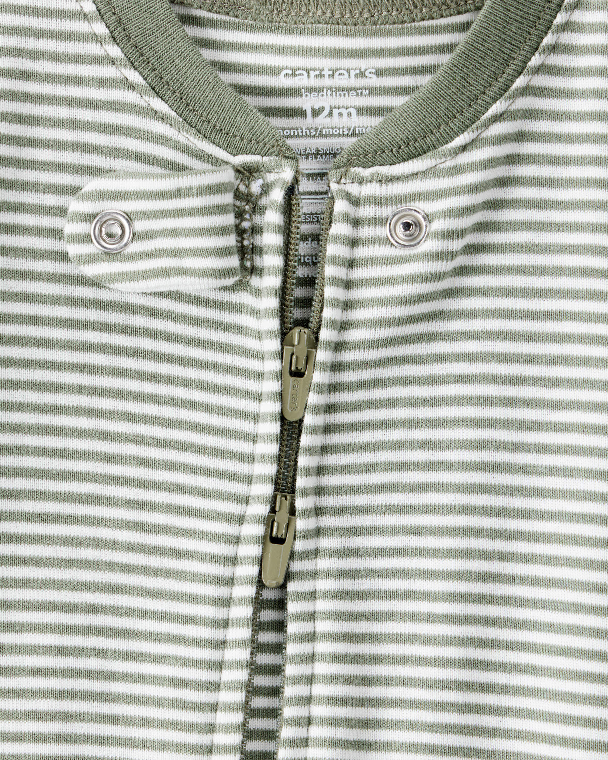Baby Boy Bear Striped 100% Cotton Long-Sleeve Snug Fit 1-Piece Pajamas - Green