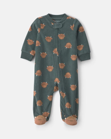baby boy farm fleece 2-way zip sleep & play pajamas - green