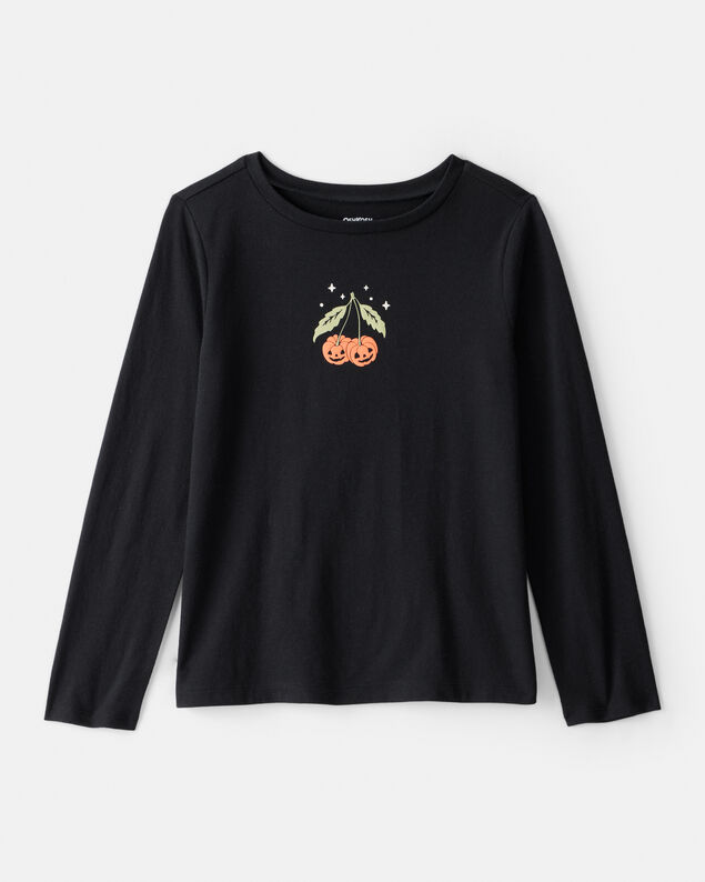 Product image 1 of Girls Halloween Pumpkin Long-Sleeve Graphic Tee - Black