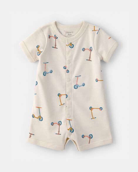 baby boy scooter short-sleeve romper - cream