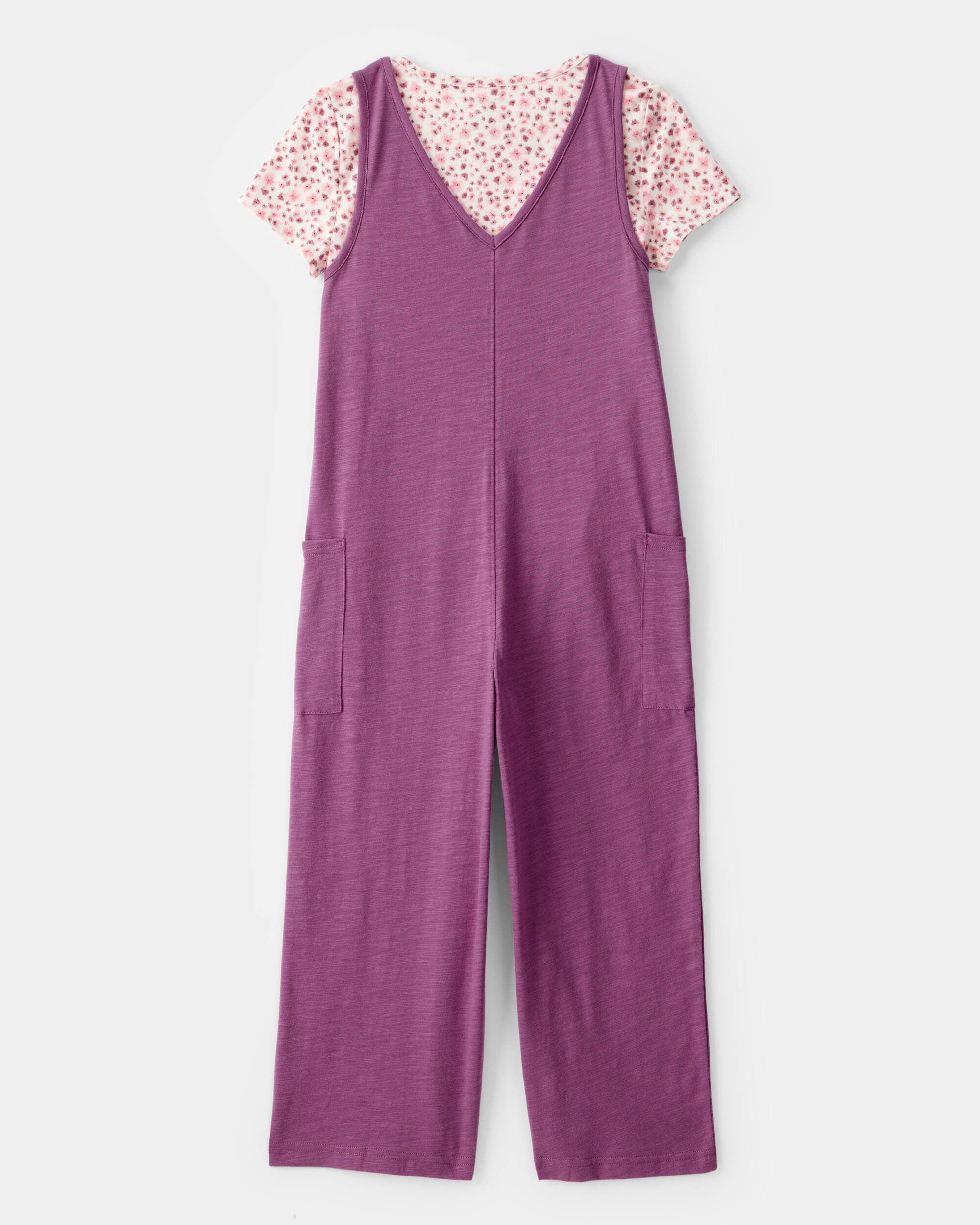 Kid 2-Piece Floral Tee & Jumpsuit Set - Purple/Pink
