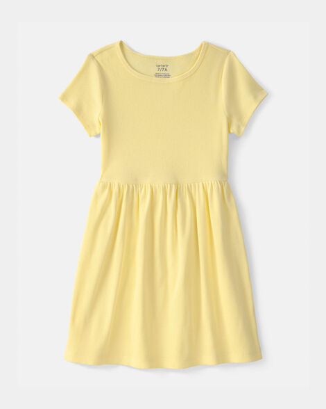 girls rib short-sleeve dress - yellow