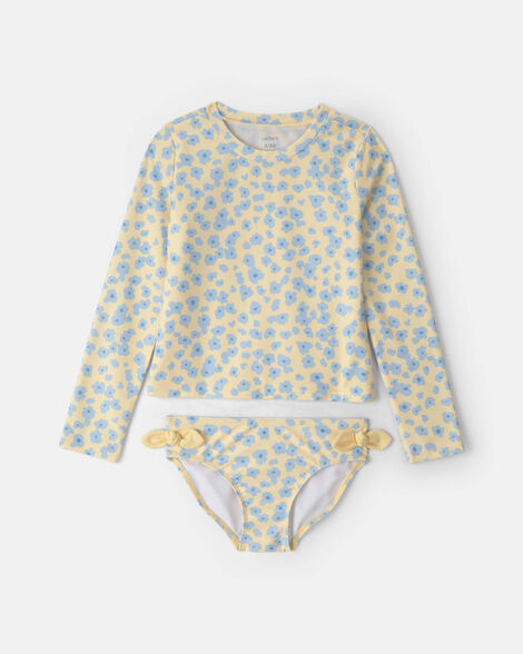 girls 2-piece floral rashguard swimsuit set - yellow/blue