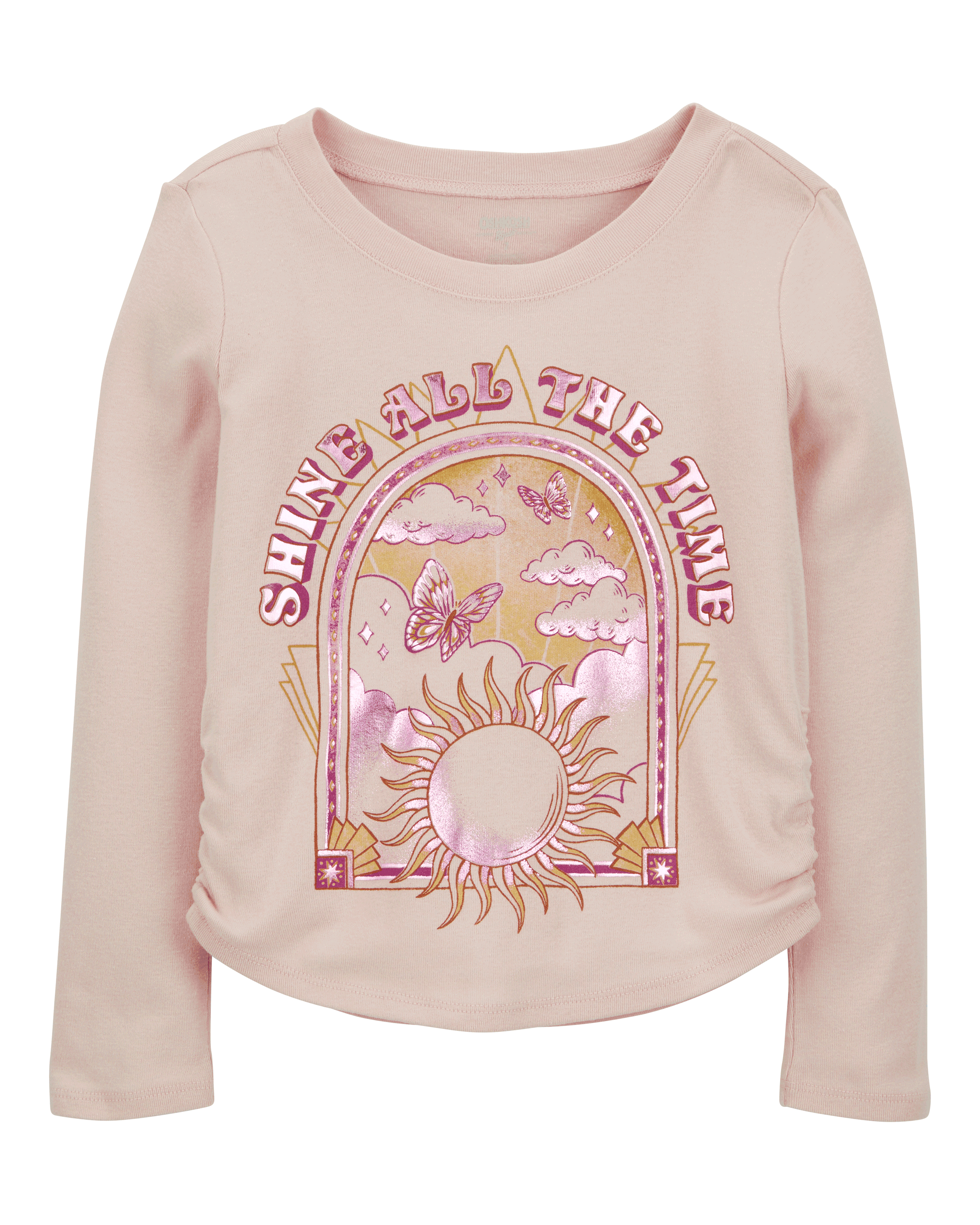 Kid Shine All The Time Foil Long-Sleeve Fashion Top - Tan
