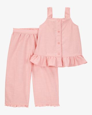 Product image 1 of Toddler 2-Piece Button-Down Tank & Pull-On Pant Set - Pink