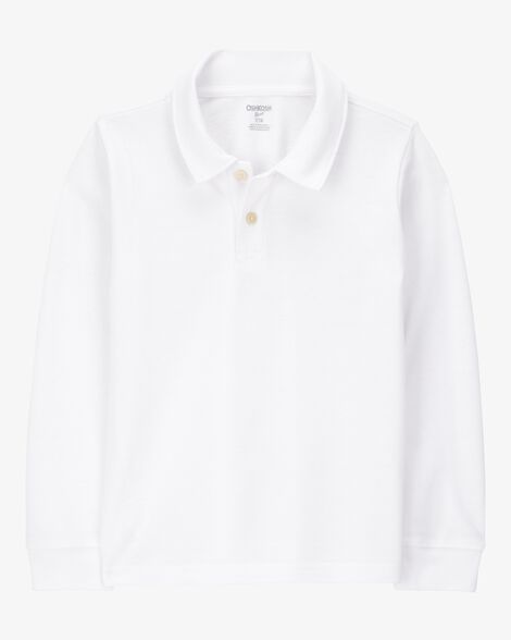  Product image 1 of Kid Pique Long-Sleeve Polo Shirt - White