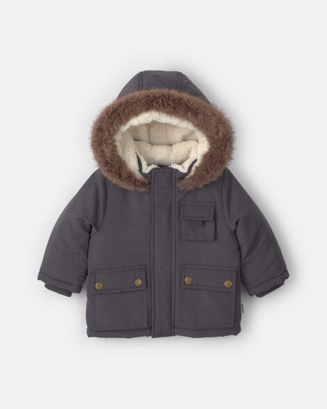 baby boy hooded heavyweight winter jacket - black