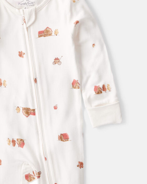 Product image 2 of Baby Fall Print PurelySoft Long-Sleeve 2-Way Zip Sleep & Play Pajamas - White