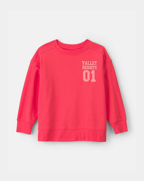 boys varsity french terry long-sleeve pullover sweatshirt - coral
