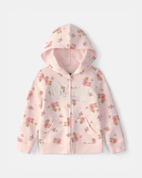 Toddler Girl Floral OshKosh Logo Zip-Up Hoodie - Pink