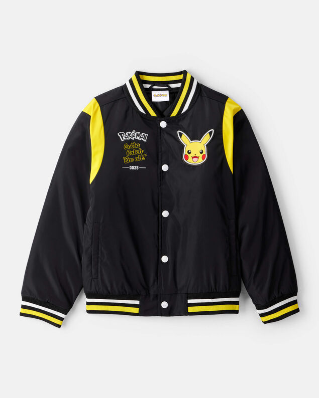 Product image 1 of Boys Pokémon Pikachu Long-Sleeve Bomber Fashion Jacket - Black/Yellow