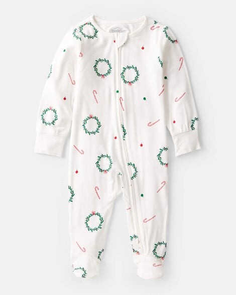 baby wreath print purelysoft long-sleeve sleep & play pajamas - ivory