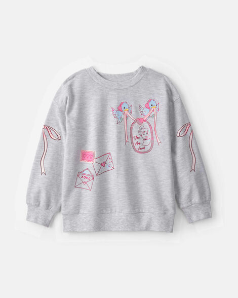 girls disney© princess valentine's day pullover sweatshirt - grey