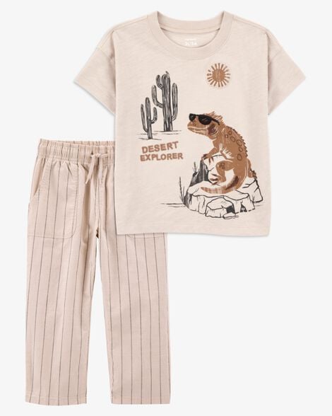 Product image 1 of Baby 2-Piece Desert Lizard Graphic Tee & Striped Pants Set - Ivory/Tan