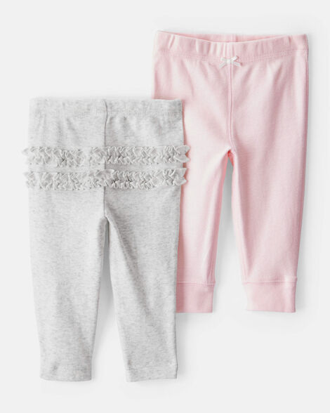 baby girl 2-pack ruffle-detail cotton pants - grey/pink