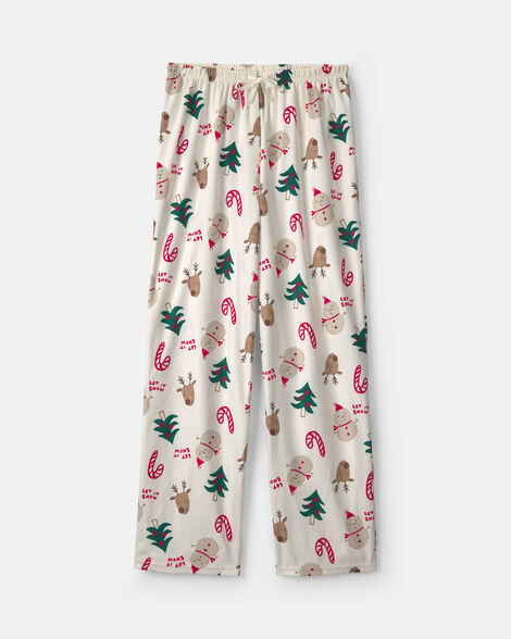 adult christmas icon fleece loose fit pajama bottoms - cream