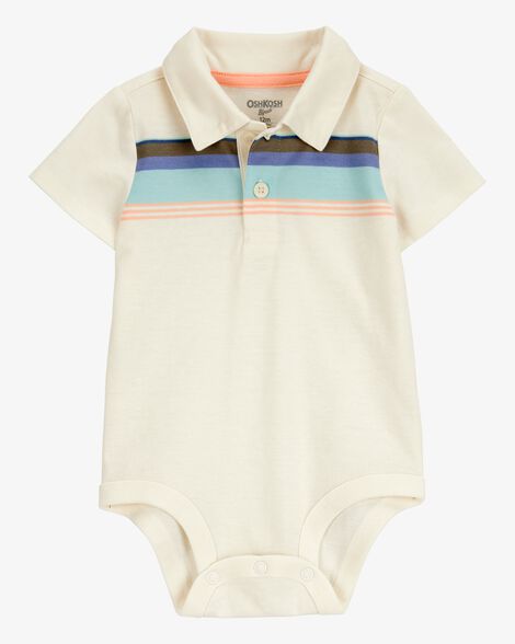  Product image 1 of Baby Striped Polo Short-Sleeve Bodysuit - Cream