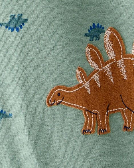 Product image 4 of Baby Boy Dinosaur Print 100% Cotton Long-Sleeve 2-Way Zip 1-Piece Pajamas - Green