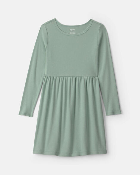 girls rib long-sleeve dress - green