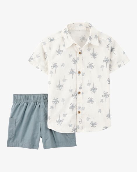  Product image 1 of Toddler 2-Piece Palm Tree Print Short Set - Ivory/Blue