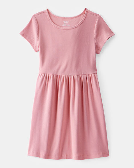 girls ribbed short-sleeve dress - pink