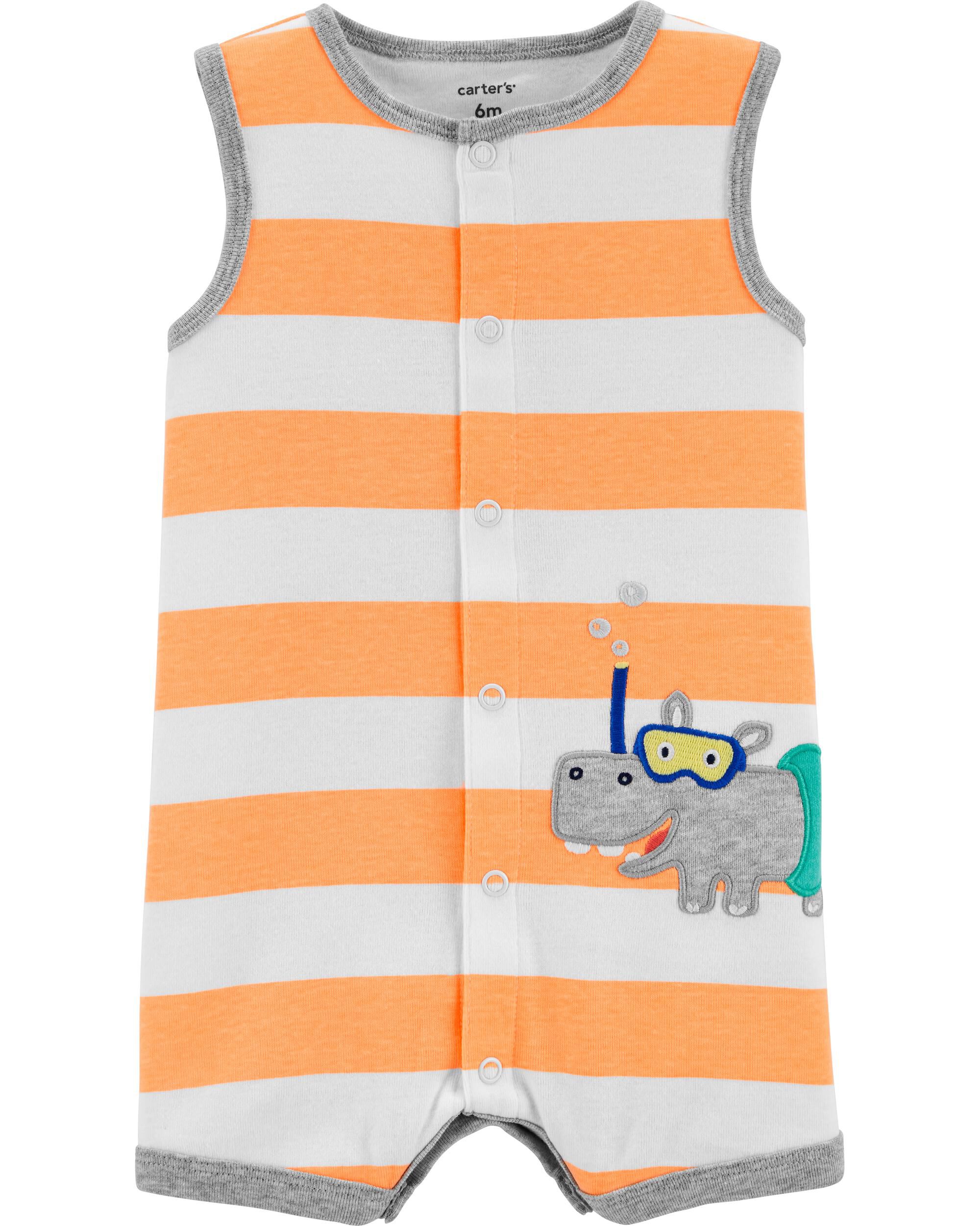 *CLEARANCE* Hippo Snap-Up Cotton Romper