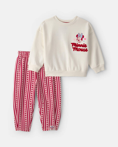 toddler girl 2-piece disney© minnie mouse heart long-sleeve top & pant set - cream/red