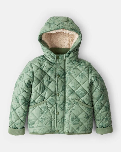 boys minecraft® hooded heavyweight winter jacket - green