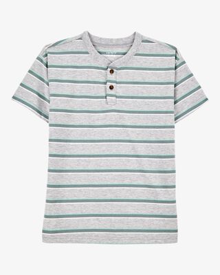 Product image 1 of Kid Striped Knit Short-Sleeve Henley - Grey